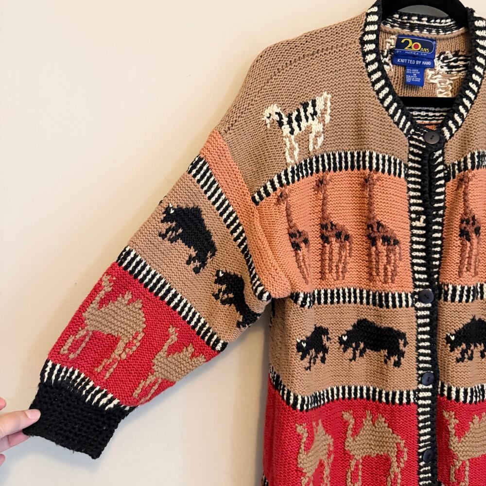 Vintage 20 Ans by Mariea Kim Sweater Cardigan M Brown Hand Knit African Bohemian - Picture 3 of 9